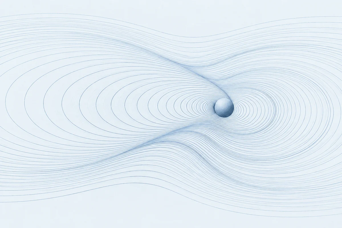 A conceptual illustration of fine blue lines shifting around a point of disturbance